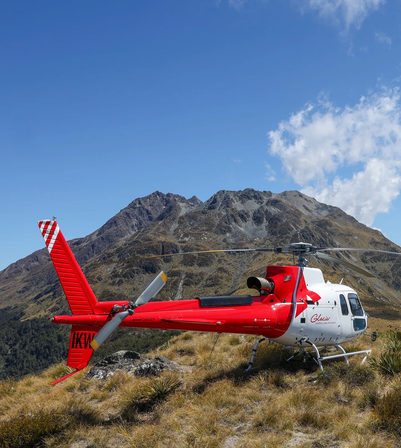 Helicopter landed on mountain top